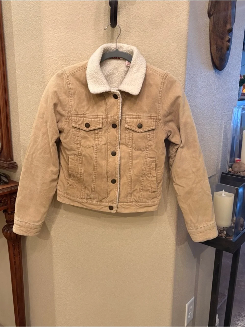 Vintage TRIXIE Light Beige Sherpa Lined Corduroy Y2K Jacket Size Small